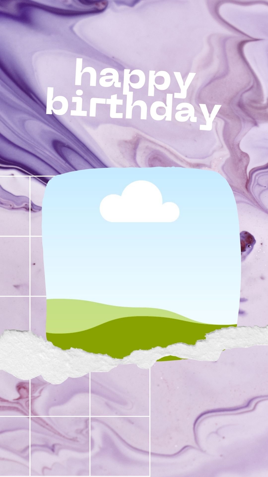 Aesthetic Happy Birthday Instagram Story Template grid purple color liquid