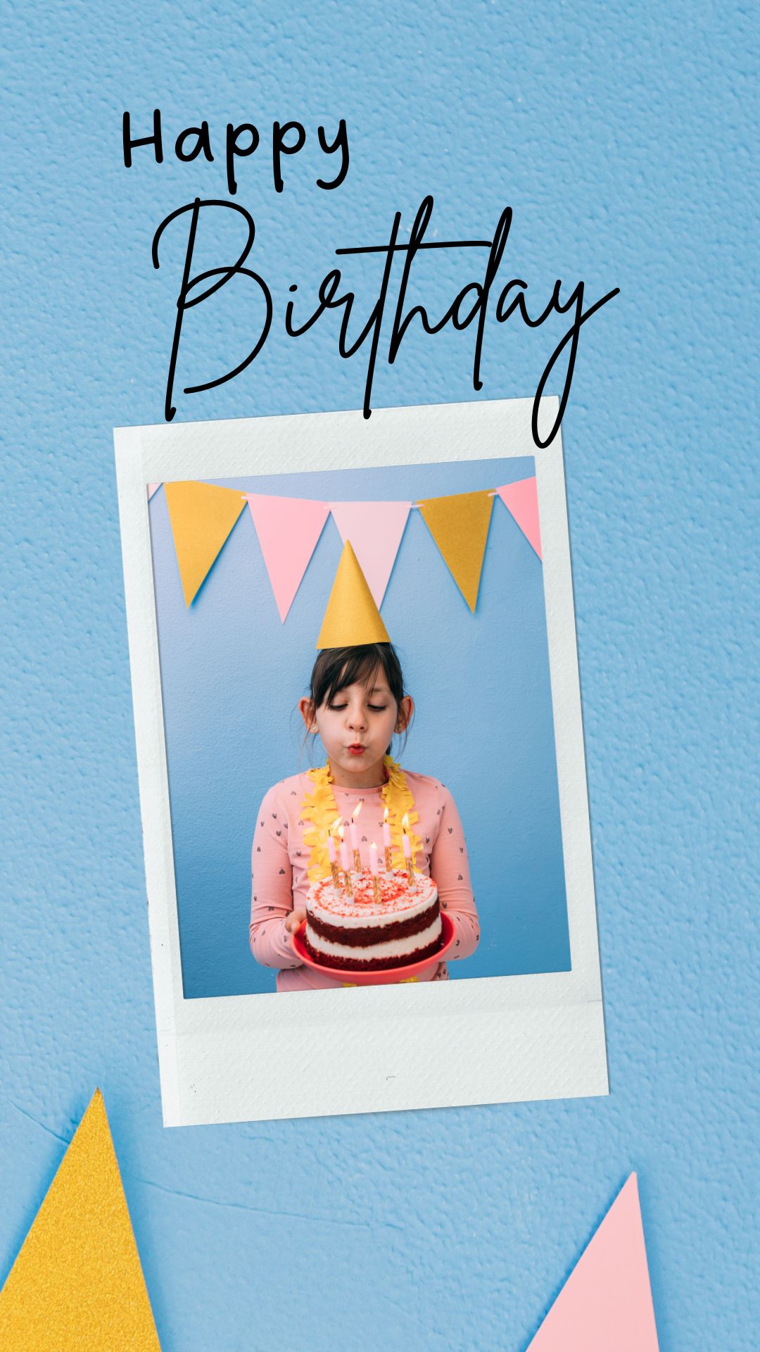 Blue simple happy birthday with photo frame