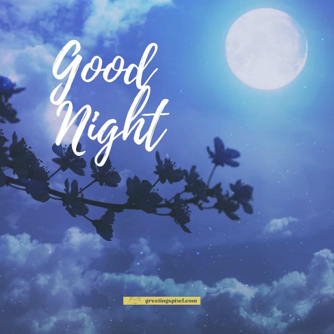 Good Night images with moon and clouds background