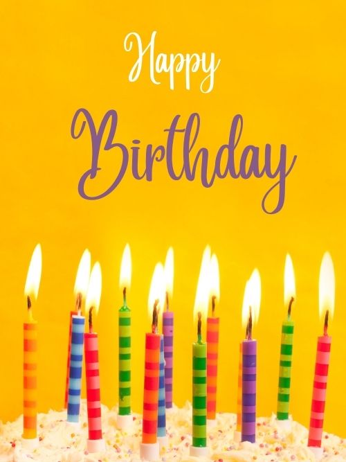 Happy Birthday Images with cake candle yellow background