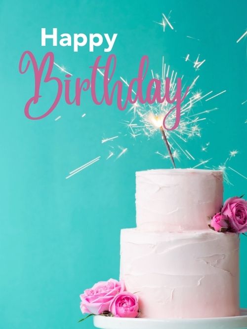 Happy Birthday Images with cake turquoise background