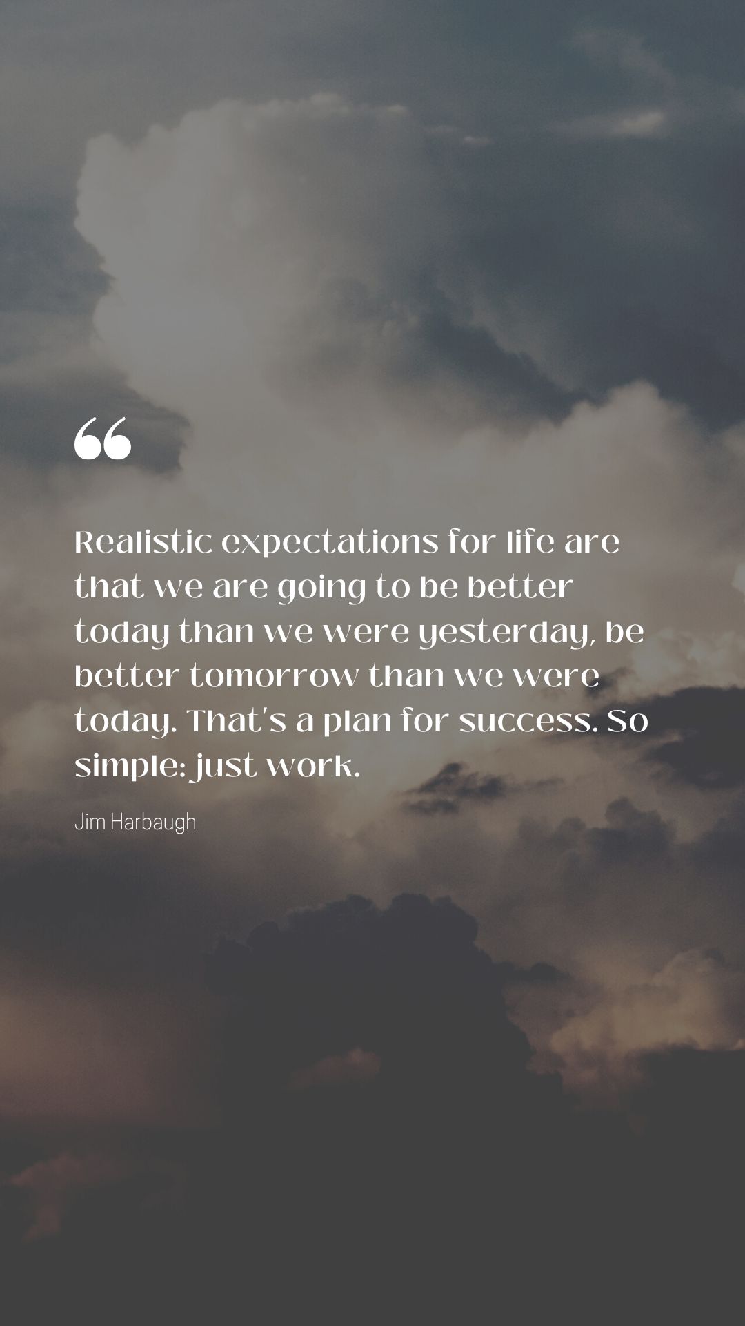 Realistic expectations quotes life better today yesterday plan success Jim Harbaugh