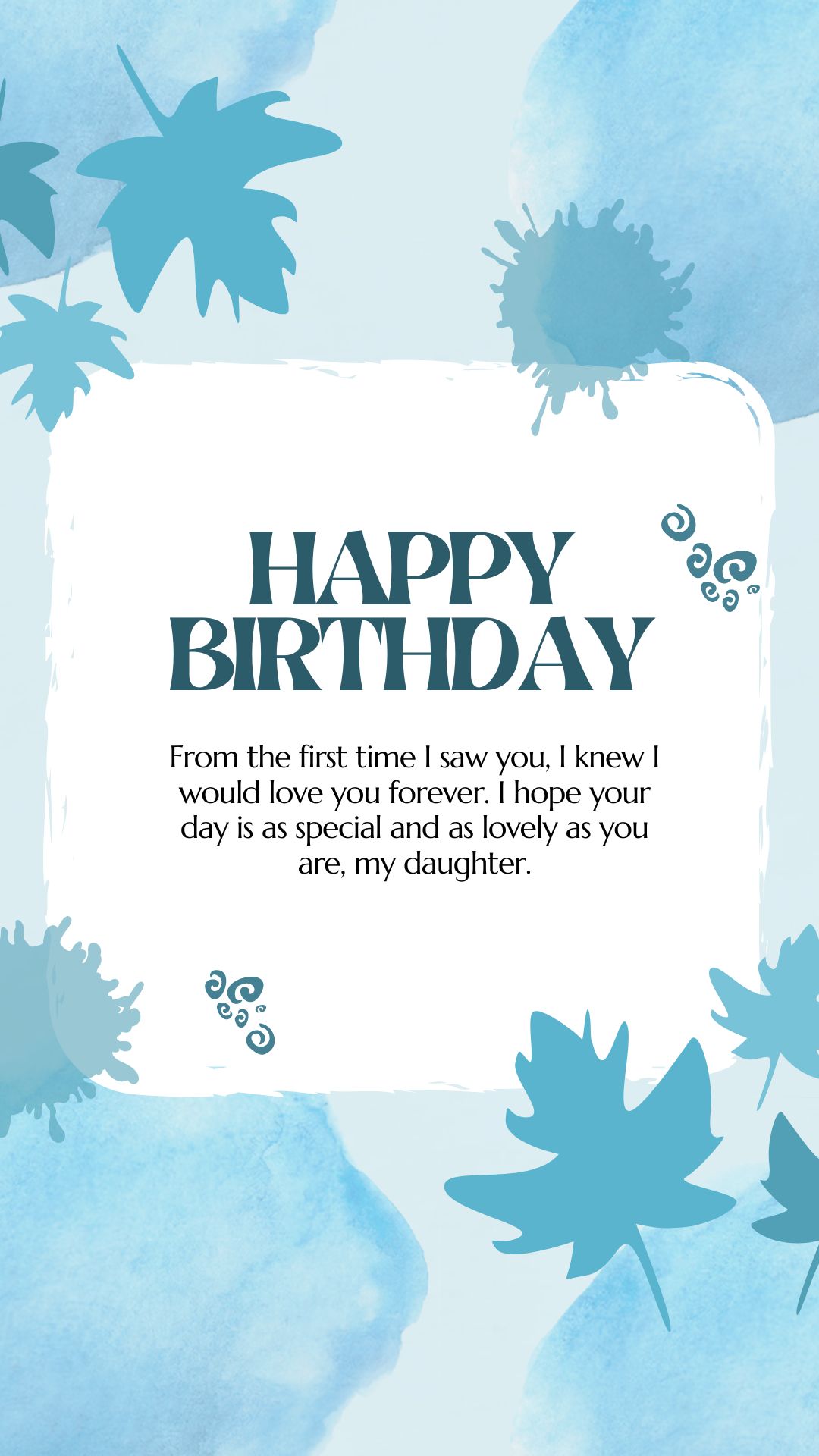 blue leaf minimalist birthday greetings images for daughter