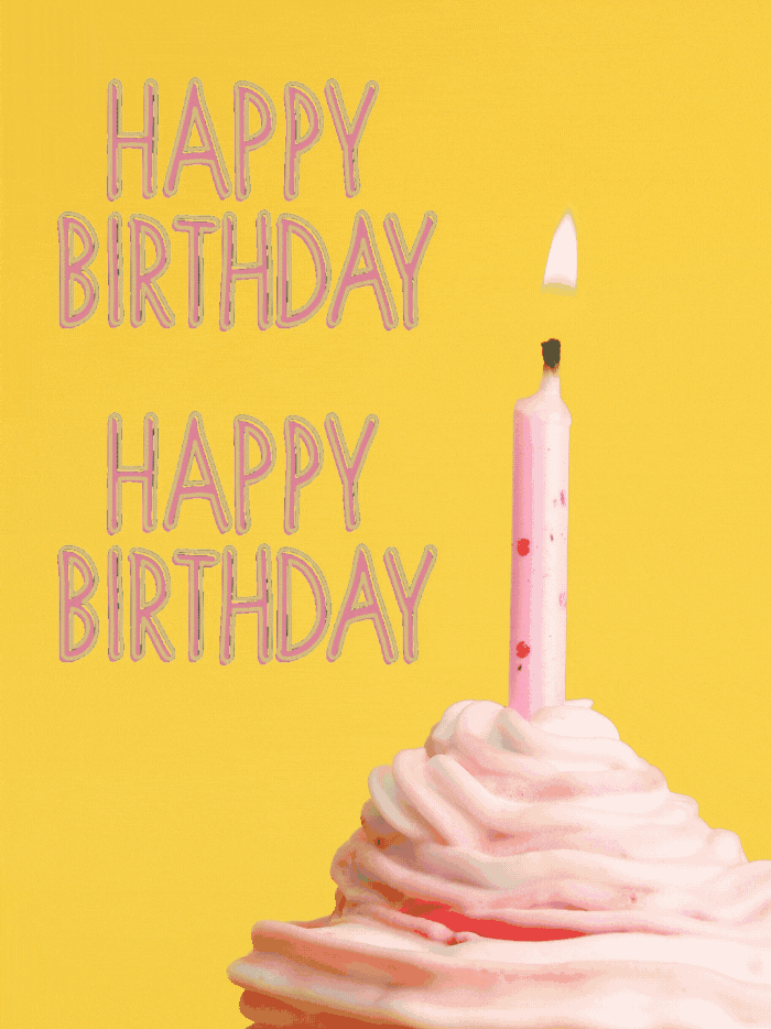 happy birthday gif yellow and candle cake